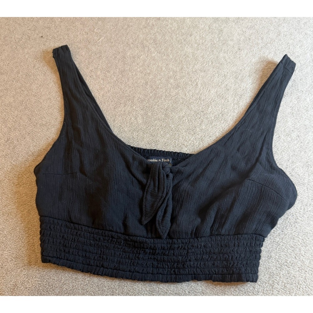Abercrombie & Fitch Crop Top M Black Smocked Tie Front Bralette M
